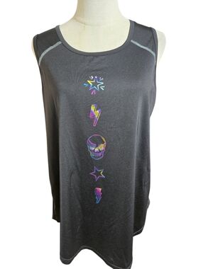 torrid Black Athletc Nylon Tank Top with Iridescent Skull & Lightning Plus Size